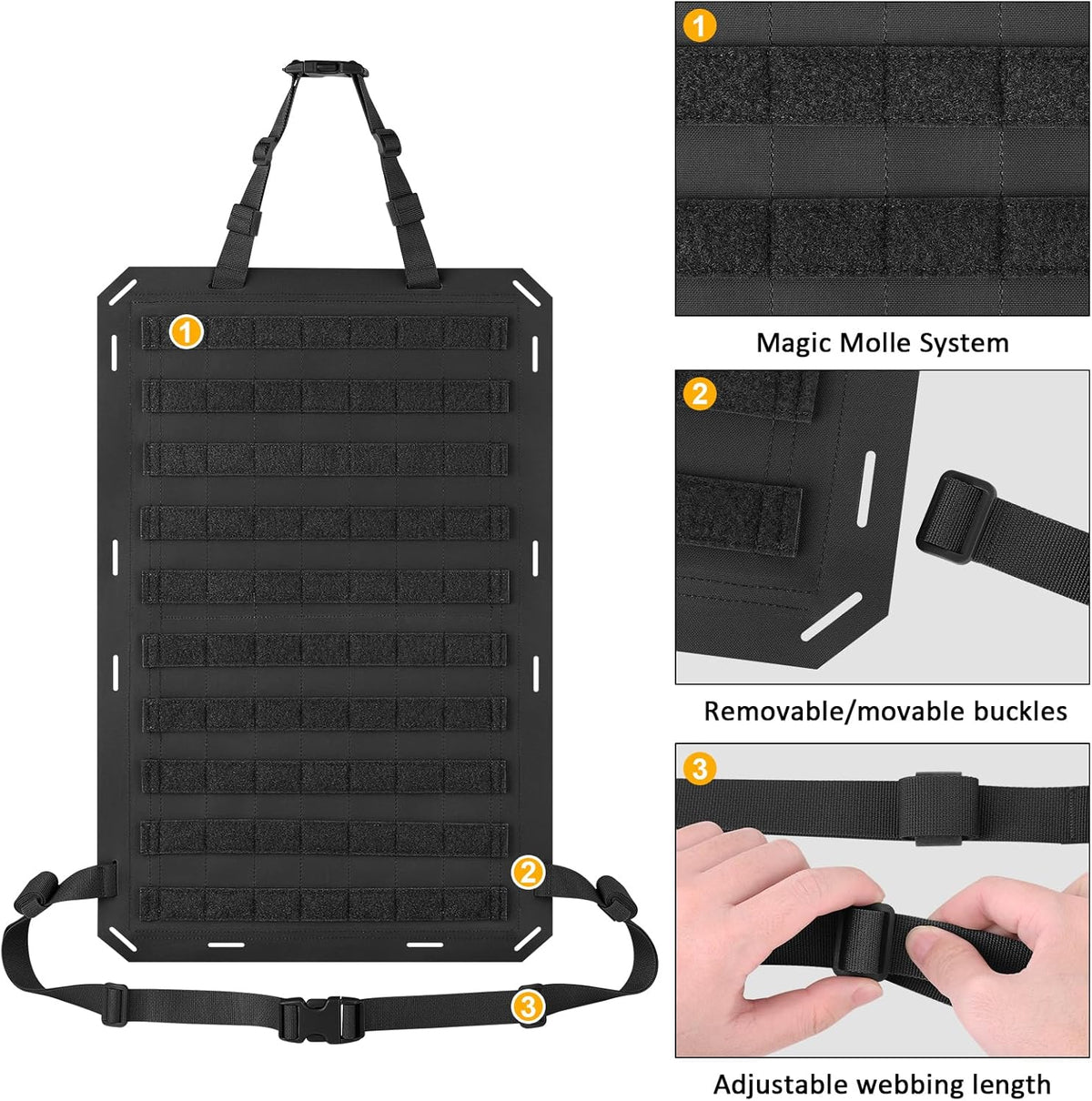 Molle Panels for Car Back Seat, Tactical Seat Back Organizer Covers for Vehicles Truck, Tactical Car Accessories Foldable for Universal Automotive (BK-Foldable)