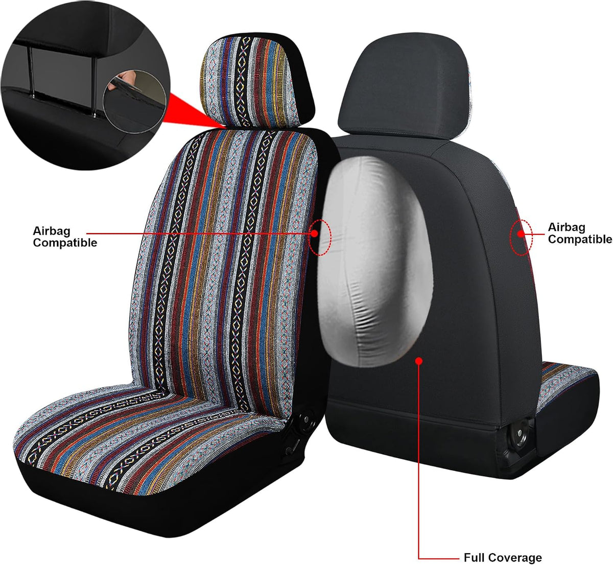 Baja Saddle Blanket Front Car Seat Covers Boho Striped Woven Covers