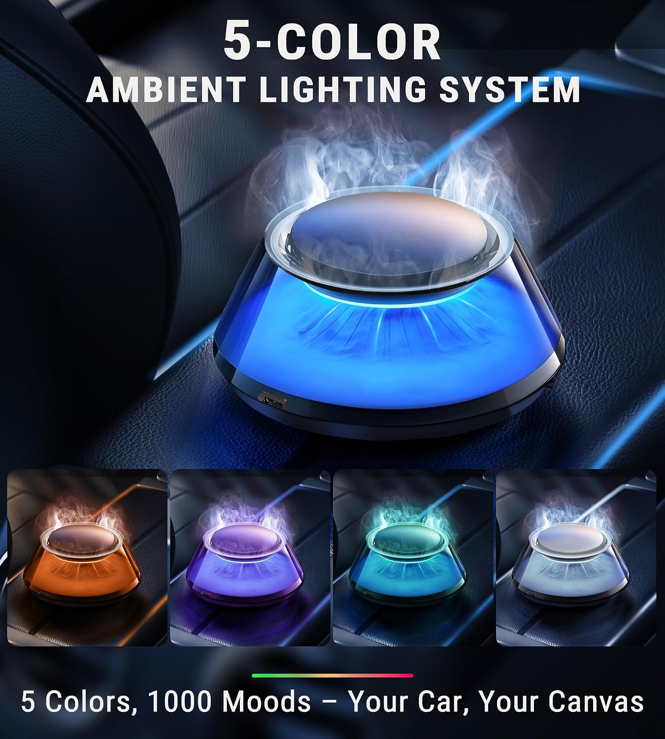 Upgraded Smart Car Air Freshener, Car Diffuser, Fuji Cologne &amp; Pine Forest 5 Mode Ambient Light &amp; Mist Fragrance with Auto On/Off Intensity Adjustable Mist for 6 Months C01 Automotive Diffuser,Premium