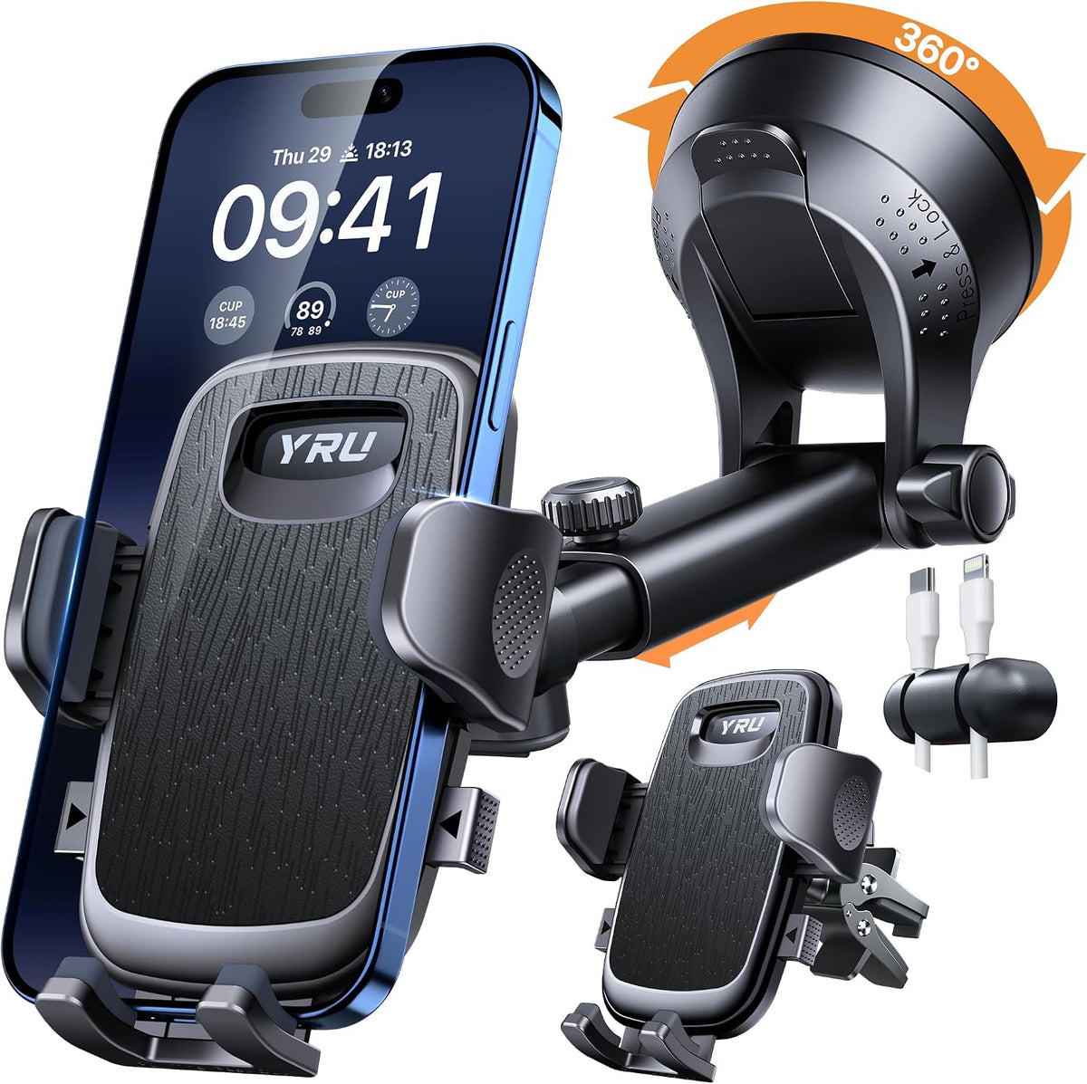【2026 Best & Military-Grade】 360° Rotatable Suction Car Phone Holder Mount | 【100+LBS Safest Strongest & Patent Certs】Dashboard Windshield Vent Truck Stand for iPhone 17 16 Pro Max Samsung, Matt Black