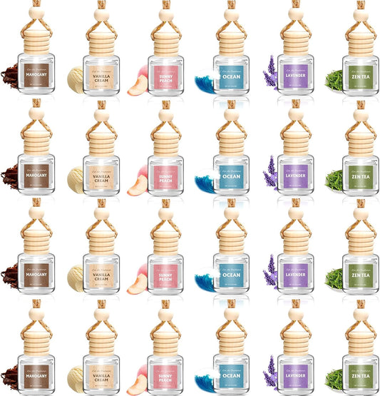AROIC 24 Pack Car Air Freshener Diffuser, Long Lasting Hanging Fragrance Fresheners Set, Essential Oil Diffuser Scents Accessories, Cute Car Interior for Women & Men