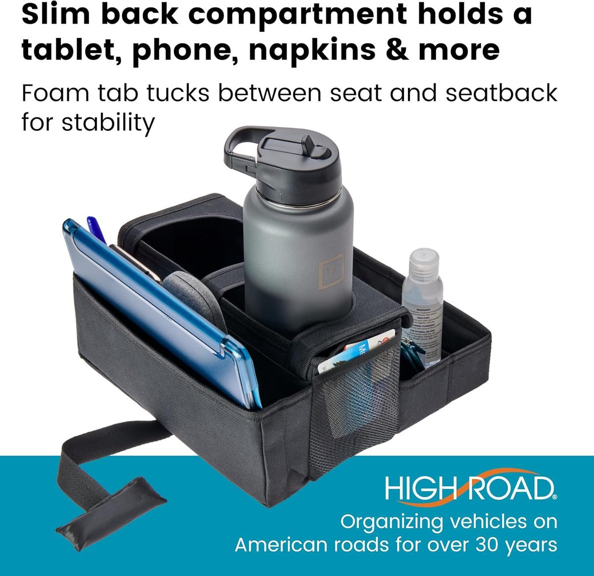 High Road CarHop Jr - Car Organizer with Cup Holders and Storage or Eating Tray for Car - Front Seat Organizer for Drivers and Back Seat Organizer for Kids and Adults