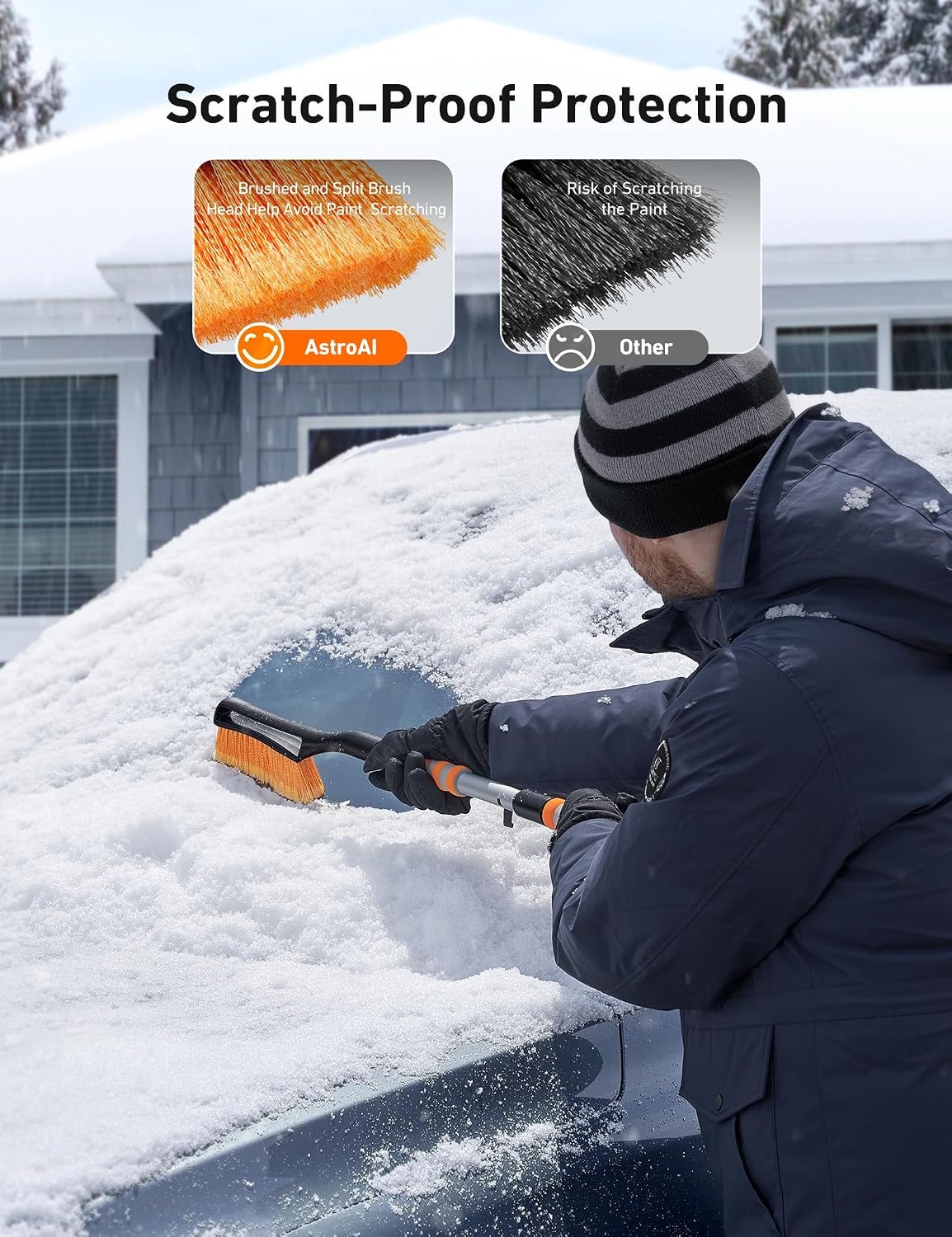 AstroAI 40" 2-in-1 Detachable Snow Brush & Ice Scrapers for Car Windshield