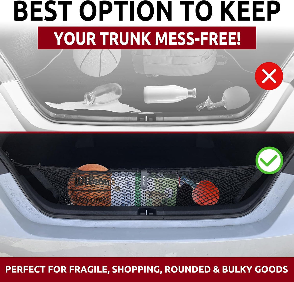 Envelope Style Automotive Elastic Trunk Mesh Cargo Net for Toyota Camry 2018-2026 - Premium Trunk Organizers and Storage - Luggage Net for Sedan - Best Car Organizer for Toyota Camry Hybrid