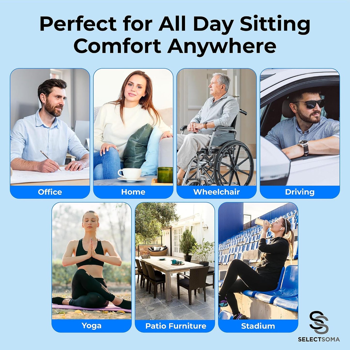SelectSoma Mint Green Gel Seat Cushion for Long Sitting, Patent-Pending Mold Design, Double-Thick Pressure Relief for Tailbone, Sciatica, Coccyx & Back Pain - Office Chair, Car, Wheelchair, Truck