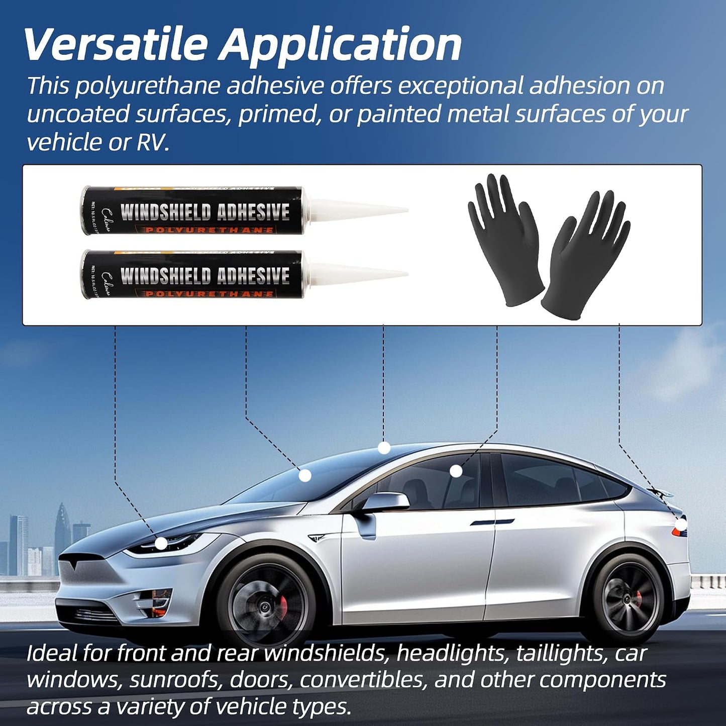 Calvana (2 Pack Windshield Repair Kit – Black Polyurethane Adhesive for Car Glass Chips & Cracks, Quick-Cure & Weather-Resistant Sealant (310ml with Gloves)