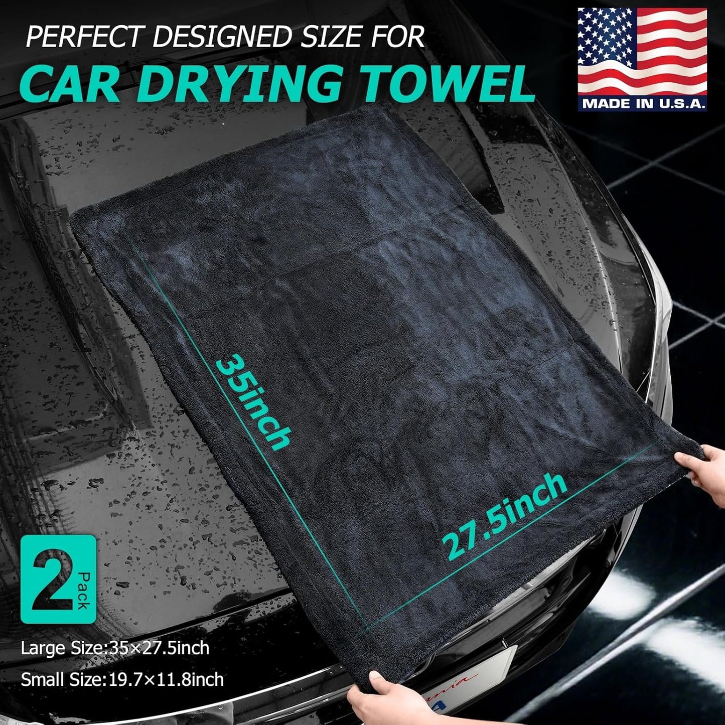 Microfiber Towels For Cars 2-Pack Car Drying Towel 1300 Gsm Ultra-Large Soft Microfiber 35" x 27.5" &amp; 19.7" x 11.8" Towels Are Great For Car And Home Cleanups No Streaks, Scratches Or Water Spots