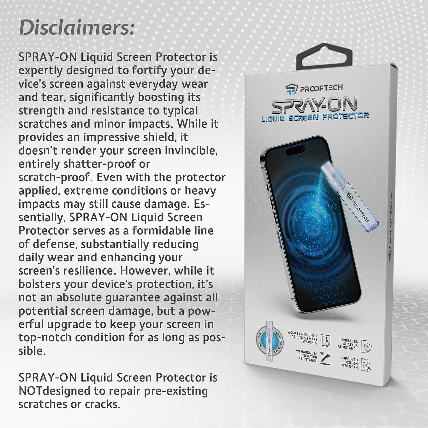ProofTech SPRAY ON Liquid Glass Screen Protector for up to 10 Devices - Wipe On Scratch and Crack Resistant Nano Protection for All Phones Tablets Smart Watches Universal