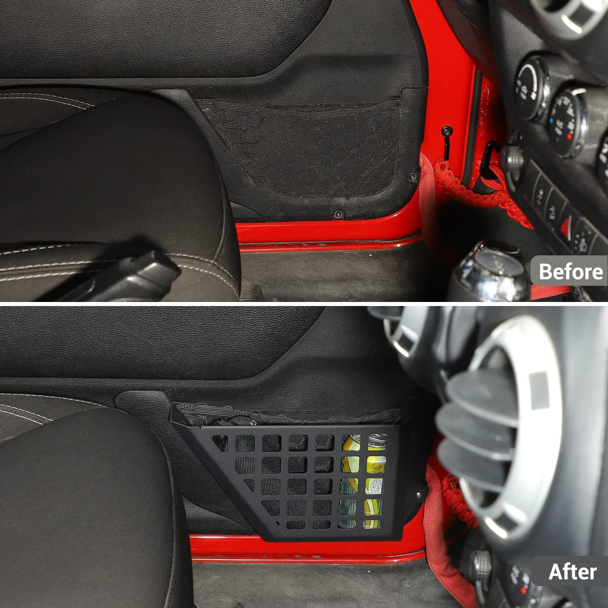 Hoolcar Front Door Storage Pockets, Door Side Insert Organizer Box Metal Door Net Pocket Replacement Compatible with 2011-2017 Jeep Wrangler JKU, Interior Storage Expansion Accessories, Cut-Out, 2PCs