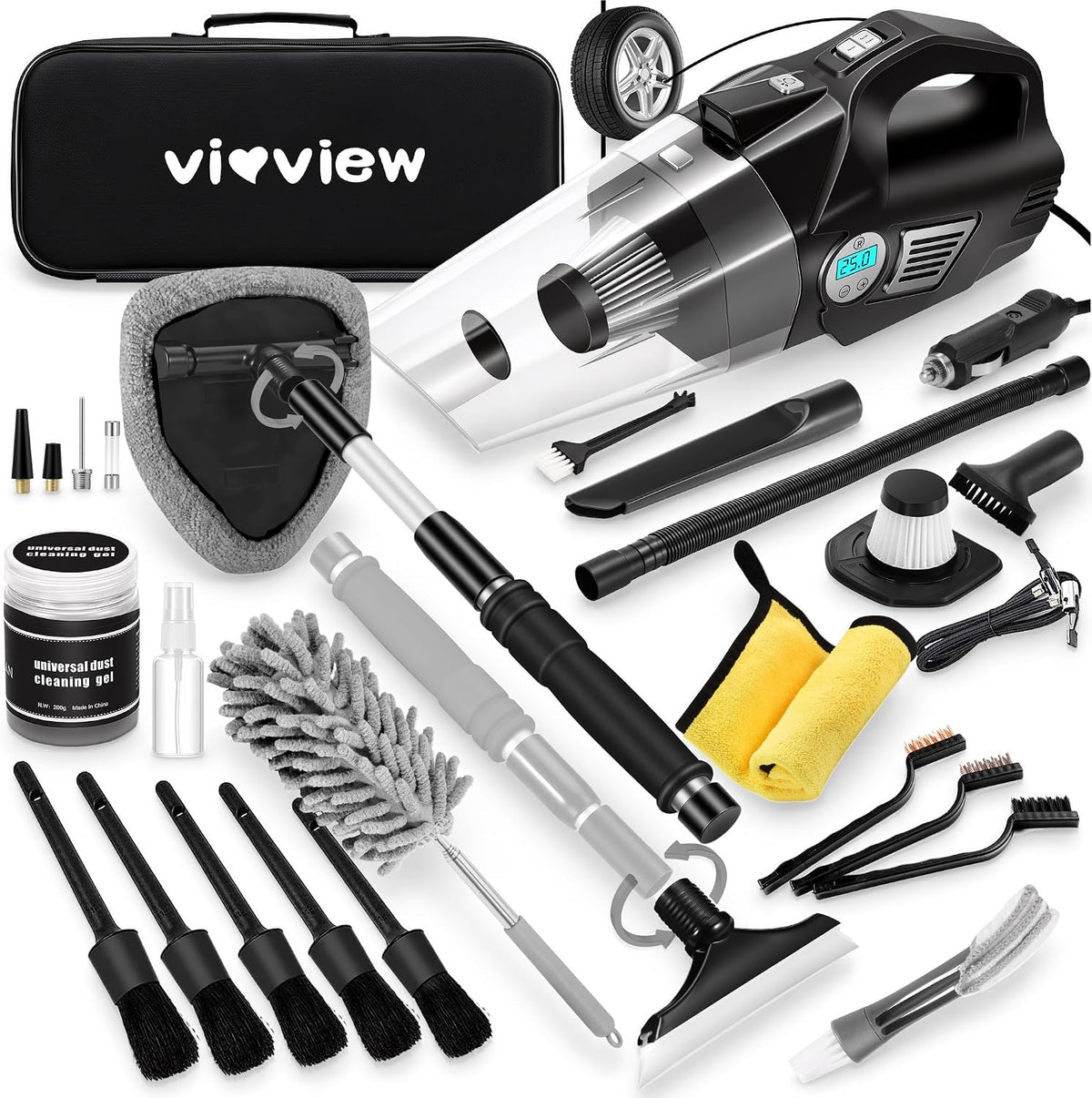 25Pcs Car Cleaning Kit, Interior Detailing Kit with 4in1 High Power Vacuum