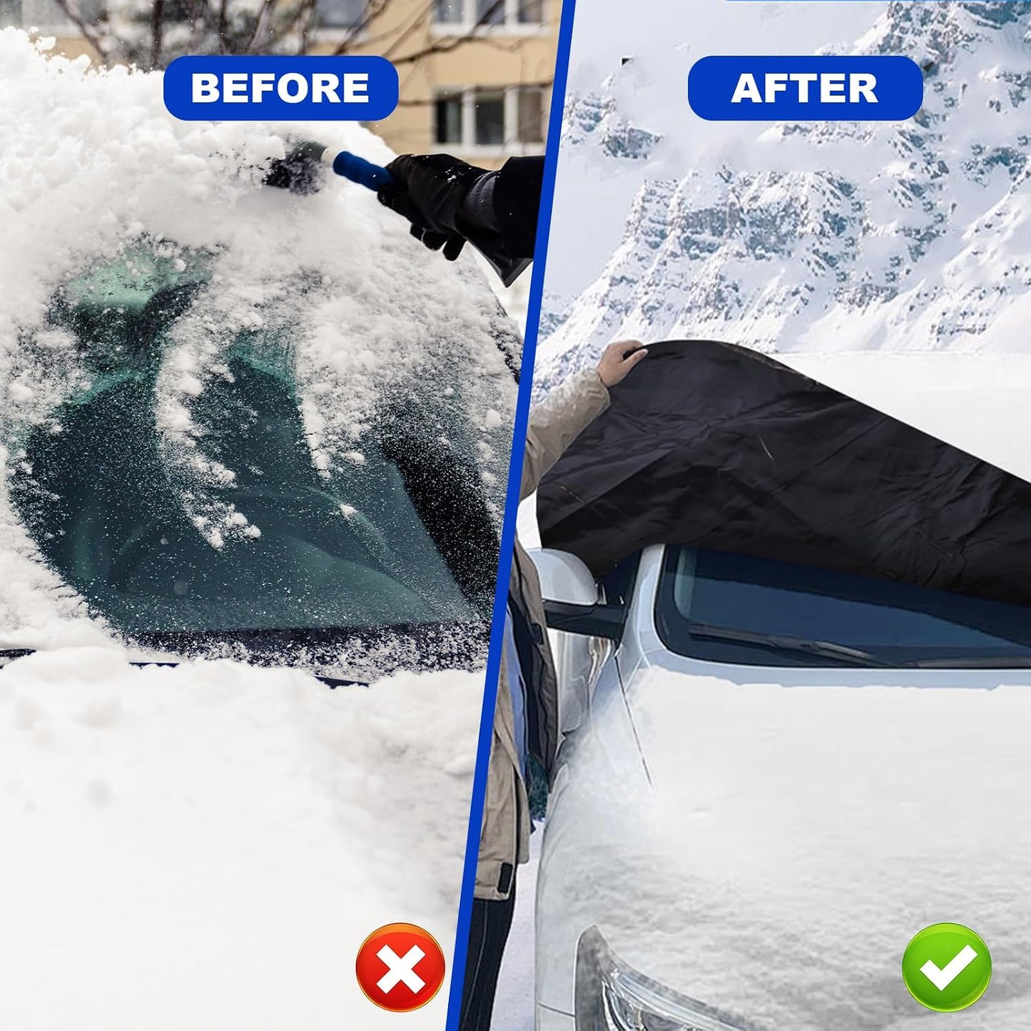 Car Windshield Cover for Snow and Ice, Car Windshield Snow Cover Kit with Side Mirror Cover, 600D Frost Guard Windshield Cover, Winter Frost Hail Protector for Sedan Truck SUV and MPV