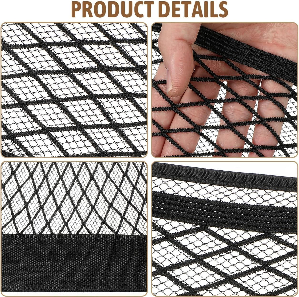 iplusmile 4Pcs Mesh Cargo Net Organizer for Car Trunk Storage Elastic Rear Trunk Boot Storage Net Pouch for SUV Truck Rv 16X10 Inch Pocket for Automotive and Outdoor Use