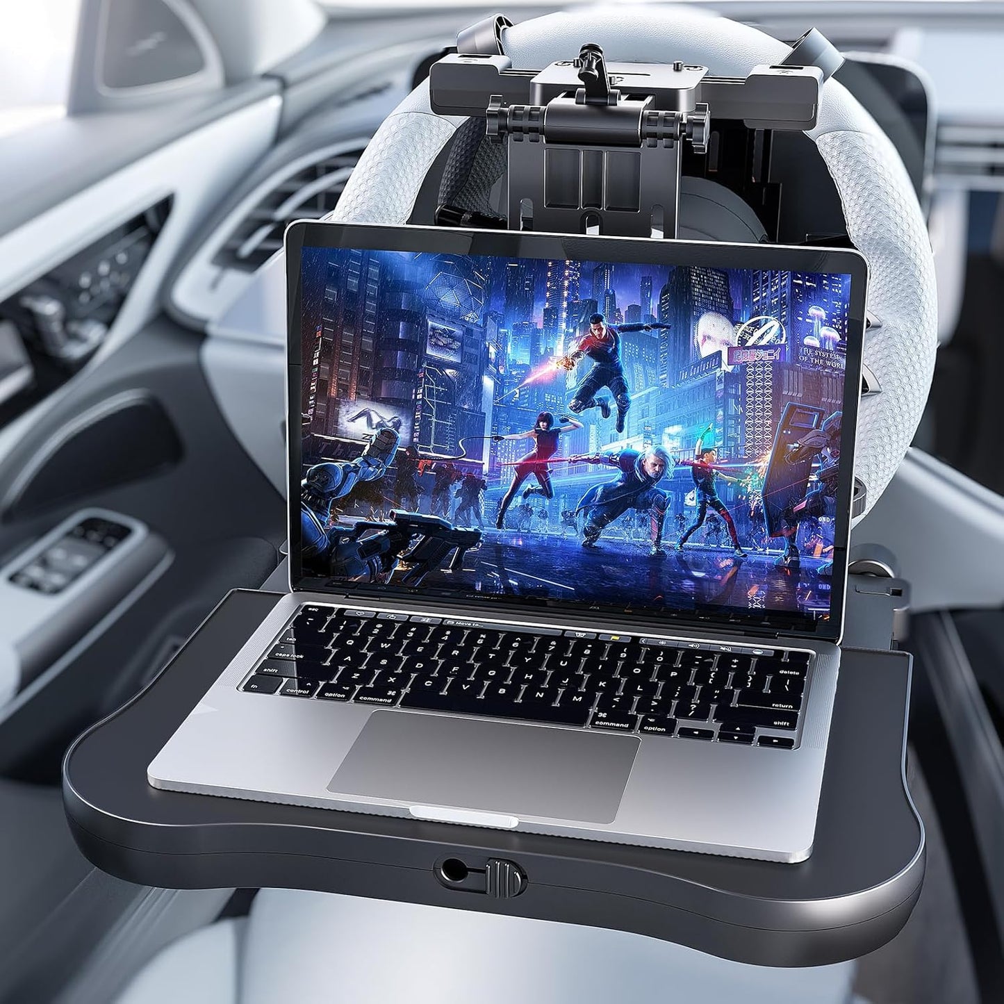 Car Seat Tray Table - Foldable Car Kids Passenger Roadtrip Eating Food Backseat Travel Trays Dinning Working Laptop Desk with Non-Slip Pad/Phone/Tablet Holder