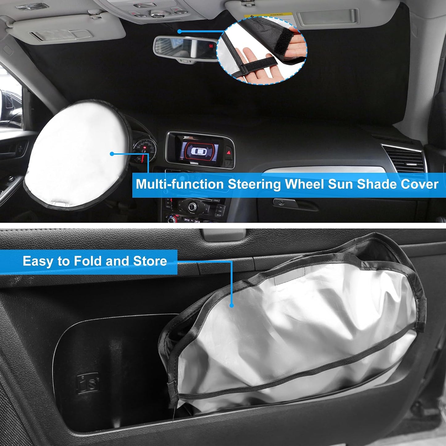 Windshield Sun Shade Compatible with 2015-2021 2022 2023 2024 2025 2026 Ford F150 F-150 (Lariat, King Ranch, Platinum, XL XLT Limited Raptor) Accessories Sunshade Shield Protector