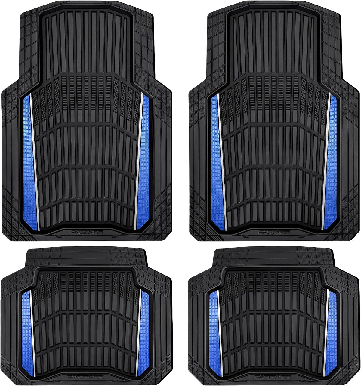 CAR PASS Heavy Duty Rubber Car Floor Mats, Deep Waterproof Car Floor Mats All Weather, Aluminum Film Floor Mats for Cars Non-Slip Universal Trim to Fit for SUVs Trucks Sedans Vans, Black Blue Metallic
