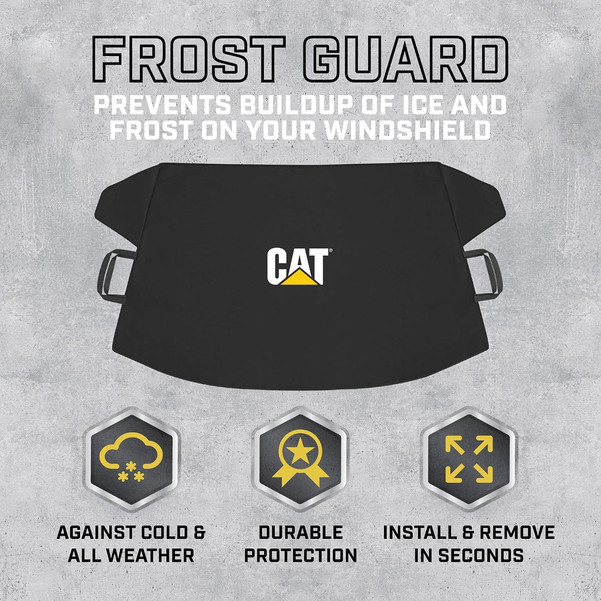 Cat® Windshield Snow Cover, Toughest Car Frost Protector for Ice & Sleet, Weatherproof for Winter, Includes Anti-Theft Straps, Freeze Protector for Auto Car Truck Van SUV, Wide Size 78"x45" inch,Black