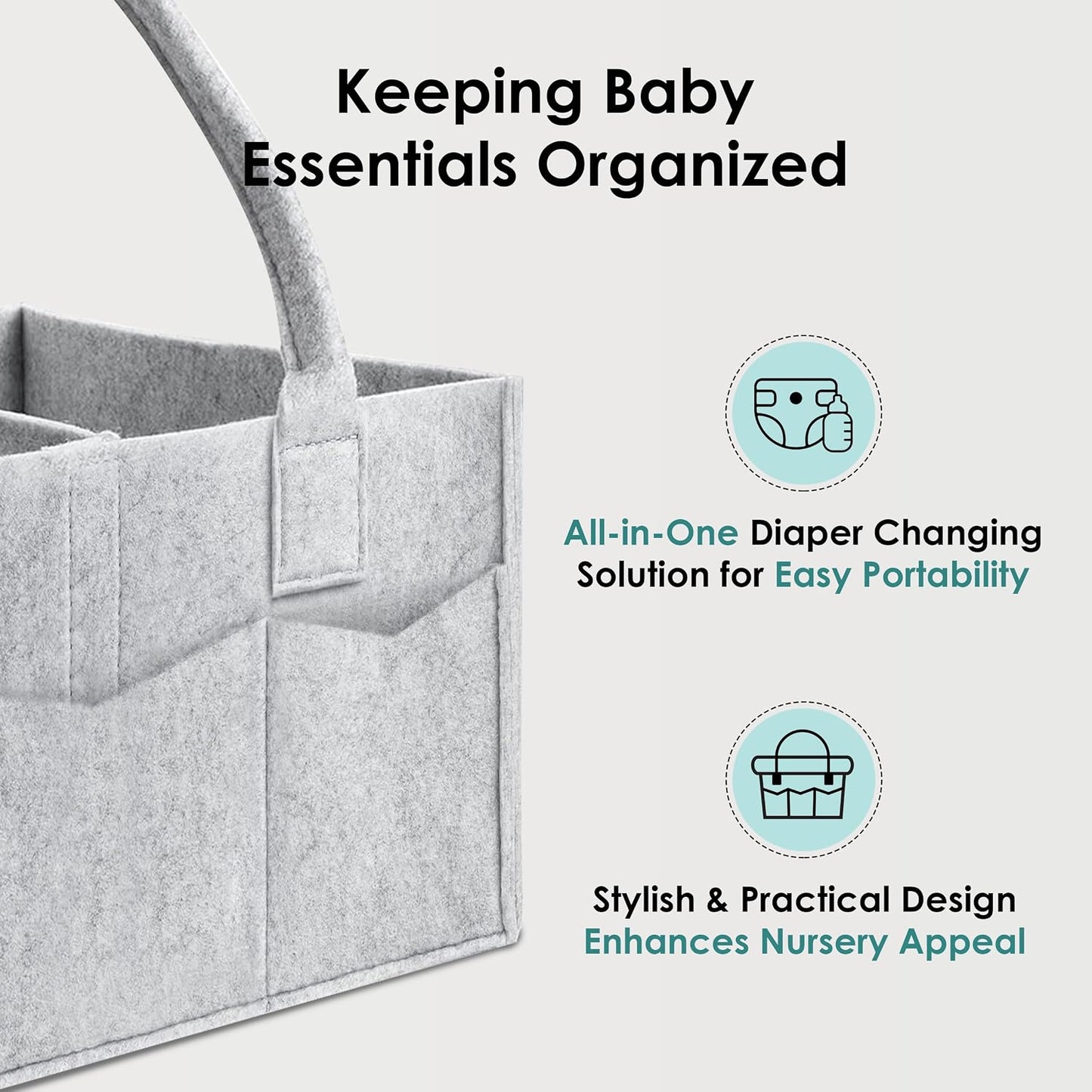 HIPHOP PANDA 2-Pack Diaper Caddy Organizer - Nursery Storage Bin & Car Organizer for Diapers, Wipes, and Baby Essentials - Dual-Color Solid Set (Grey/Oatmeal), Large Size