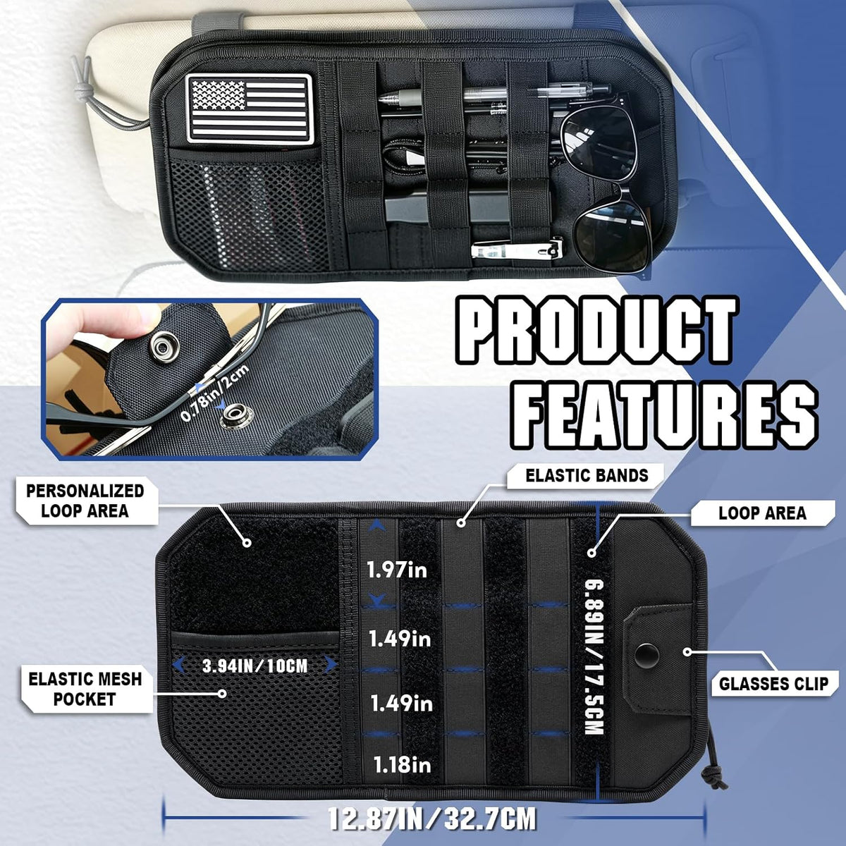 SAMPUSS Car Sun Visor Organizer Car Sunglass Holder with Storage Pouch