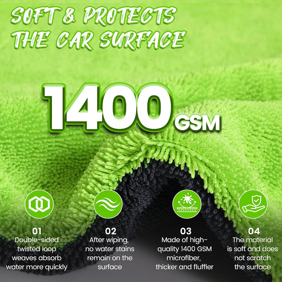 PUGPIU 1400GSM Microfiber Car Drying Towel Detailing Extra Large 48"x24"