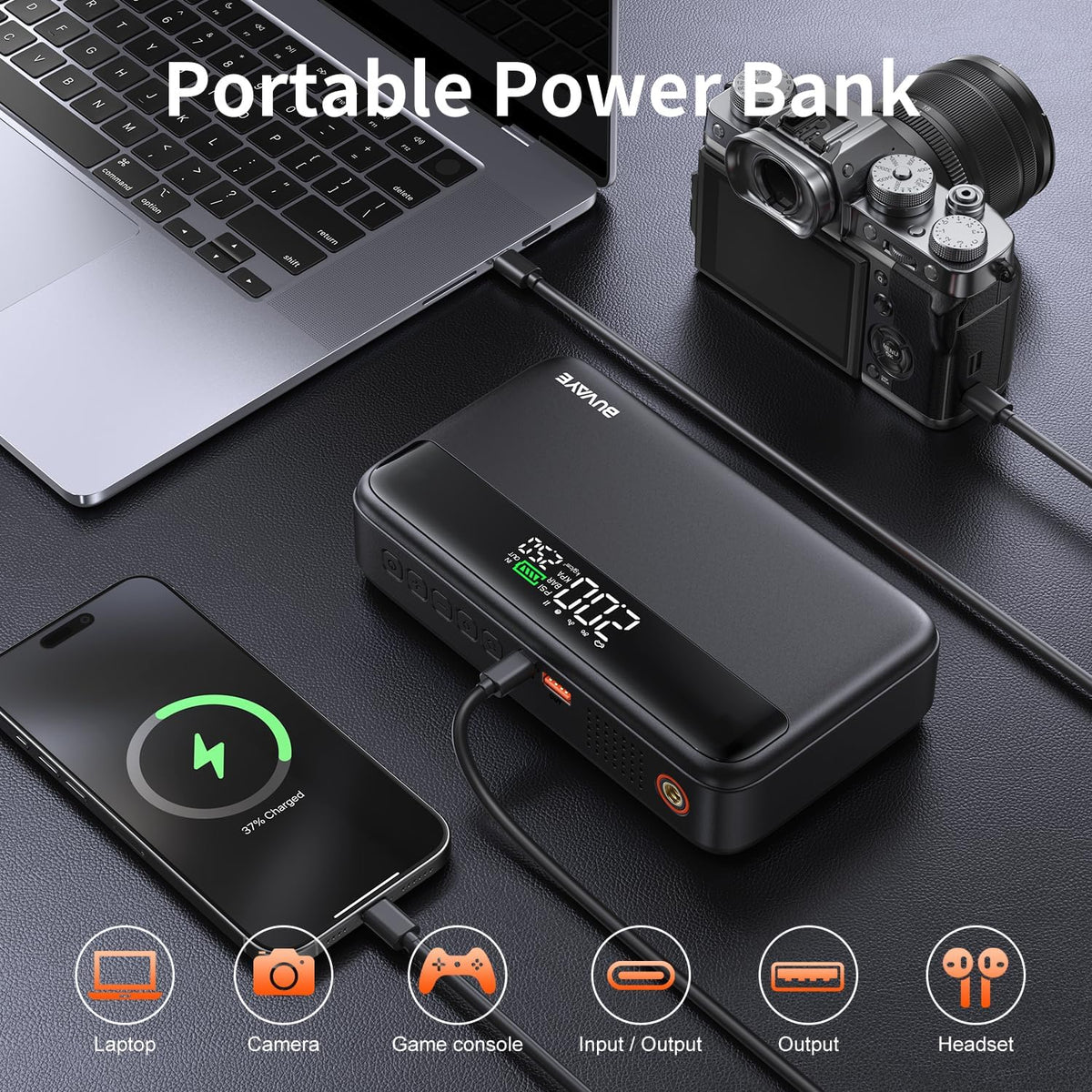 Jump Starter with Air Compressor, 5000A Battery Jumper Starter Portable (All Gas and 10L Diesel) with 150PSI Auto-Shutoff Tire Inflator 12V Car Battery Charger with Jumper Cable LED Light