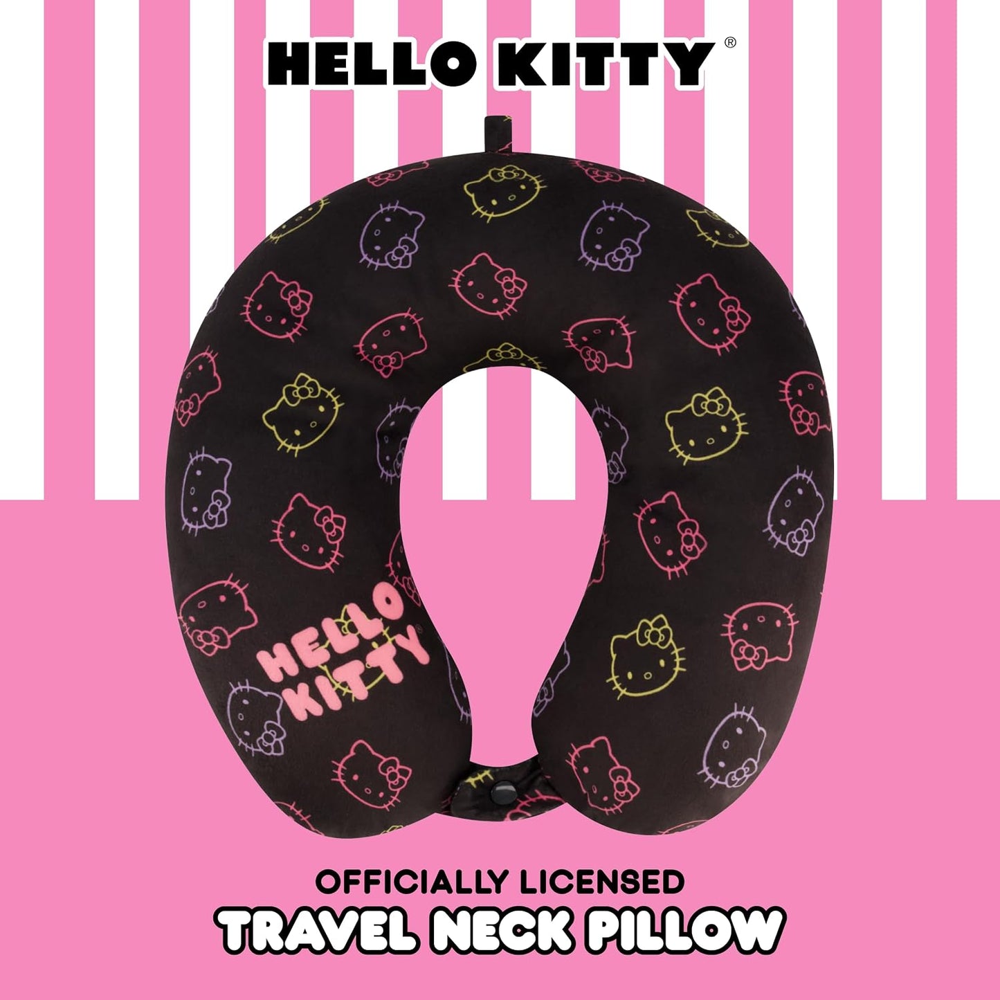 Hello Kitty Neck Pillow, Memory Foam Travel Accessories for Airplane, Car, and Office, Comfortable and Breathable, Black