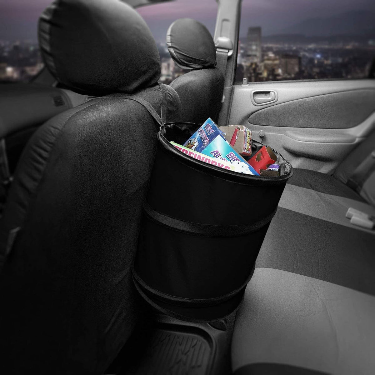 FH Group Automotive Waterproof Portable Collapsible Large Trash Can Garbage Container fits Most Cars,‎Polyethylene,SUVs, and Trucks Black