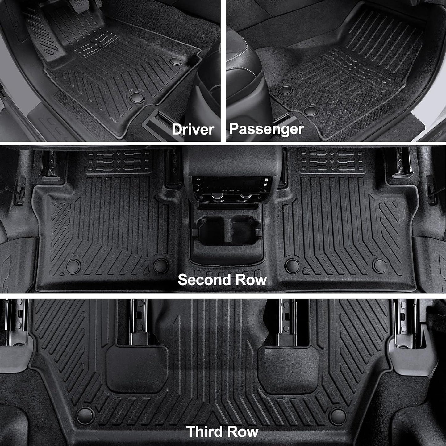 Floor Mats for 2021-2025 2026 Jeep Grand Cherokee L (6-Seater w/o 2nd Row Center Armrest Only), TPE All Weather Protection Durable Trunk Cargo Mat for Jeep Grand Cherokee L Accessories