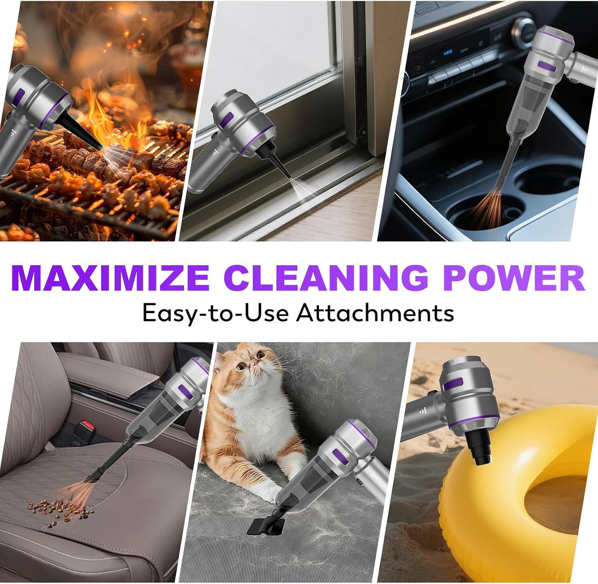 Handheld Car Vacuum Cordless, 22000PA Strong Suction Mini Vacuum Cleaner with Brushless Motor, 4-in-1 Portable Vacuum for Car Detailing, Home, Office & Travel, Silver Purple