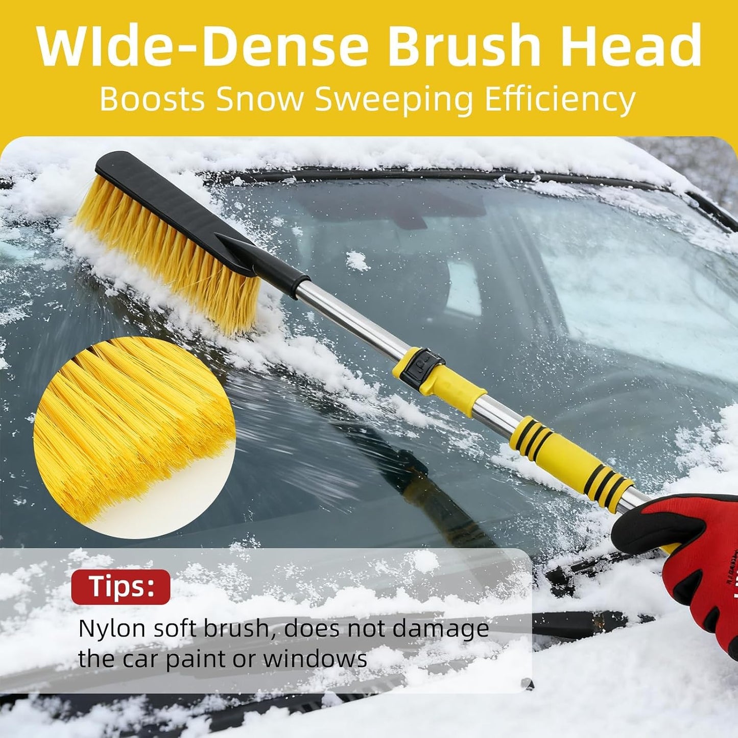 32" Telescoping Snow Brush for Car with Detachable Handle – an Extra-Wide Snow Brush and Ice Scraper for Car Windshield Window. The Ultimate Snow Scraper Brush for SUV & Trucks.