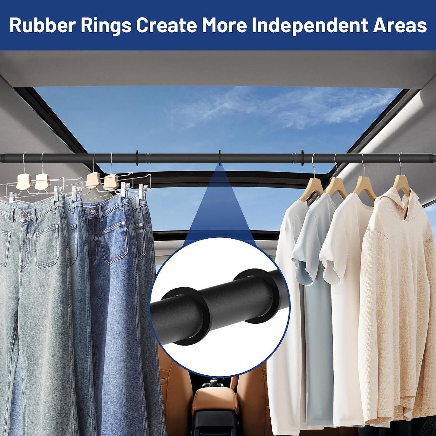 Heavy Duty Car Clothes Hanger Bar 30-64 Inches - Wrinkle Free Telescopic Clothes Rack for Vehicles, SUV, Truck
