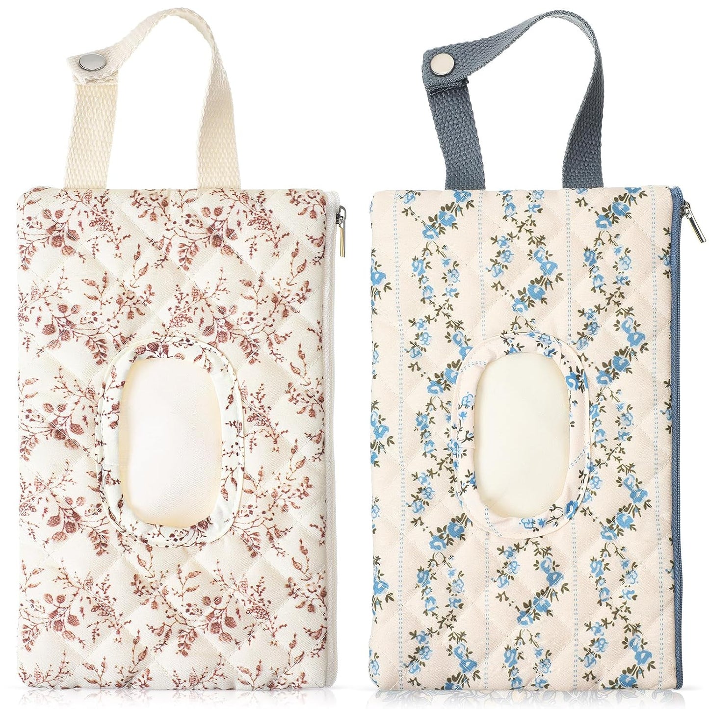 2 Pcs Quilted Diaper and Wipes Pouch Portable Hanging Floral Wet Wipe Bag Diaper Bag Reusable Wipes Pouch for for Stroller Car Travel Infant Diapering Organizer (Mixed Floral)