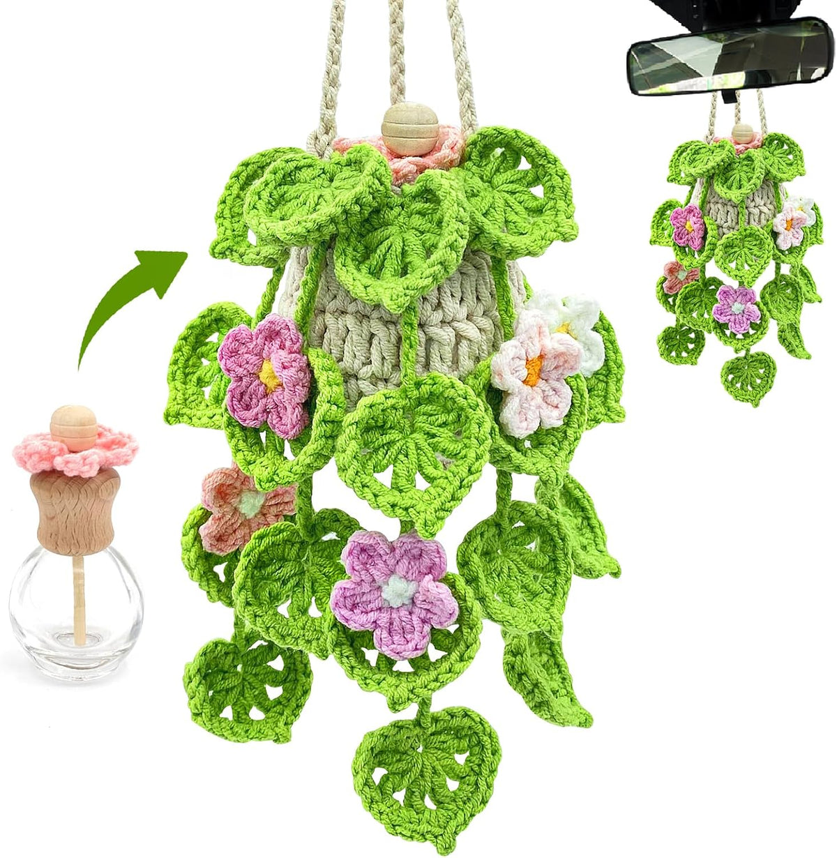 Crochet Car Air Freshener,15ml Diffuser Bottle with Strawberry Plant
