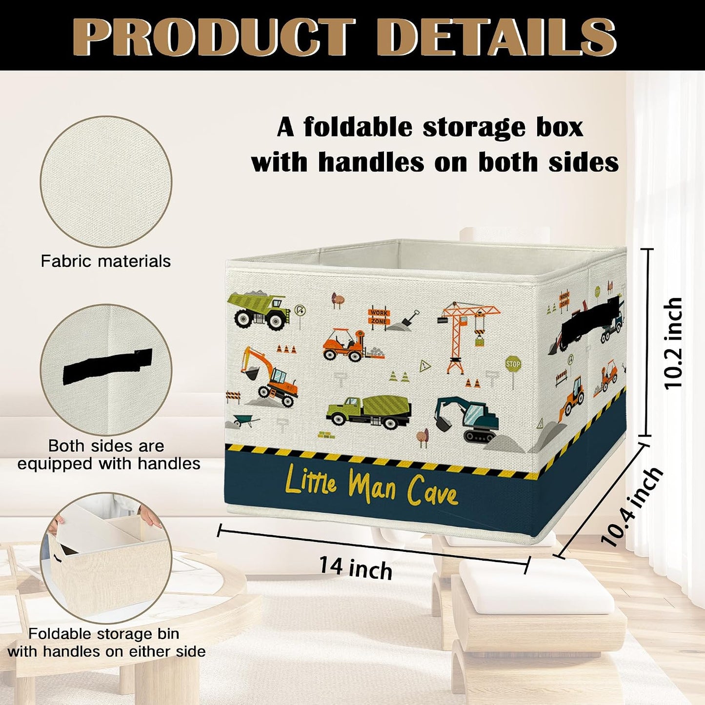 Truck Car Nursery Storage Bins & Boxes with Handles, Kids Room Foldable Basket for Organizing, Little Man Cave Vehicle Collapsible Storage Basket for Boys Bedroom Bathroom Clothes Toys Books