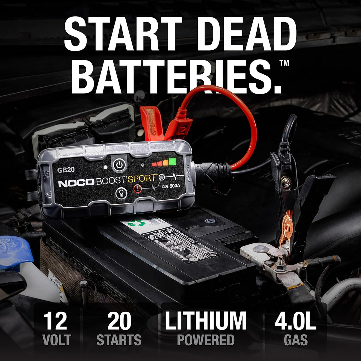 NOCO Boost GB20 500A UltraSafe Jump Starter, 12V Lithium Battery Booster