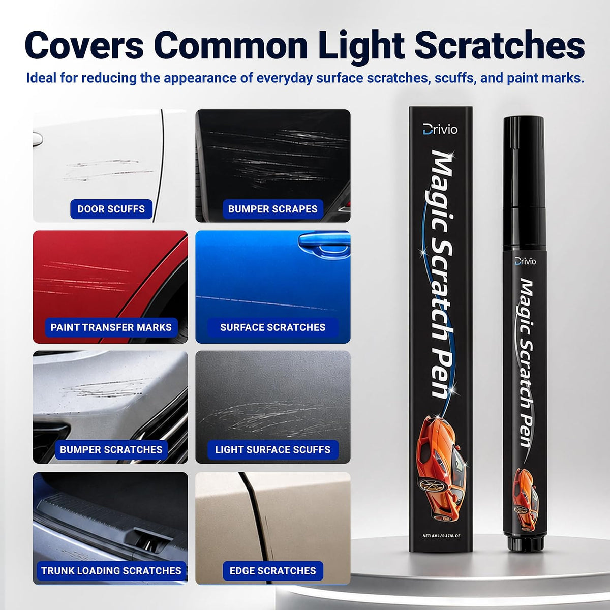 Drivio Car Scratch Remover Pen for Light Scuffs, Swirls & Paint Transfer