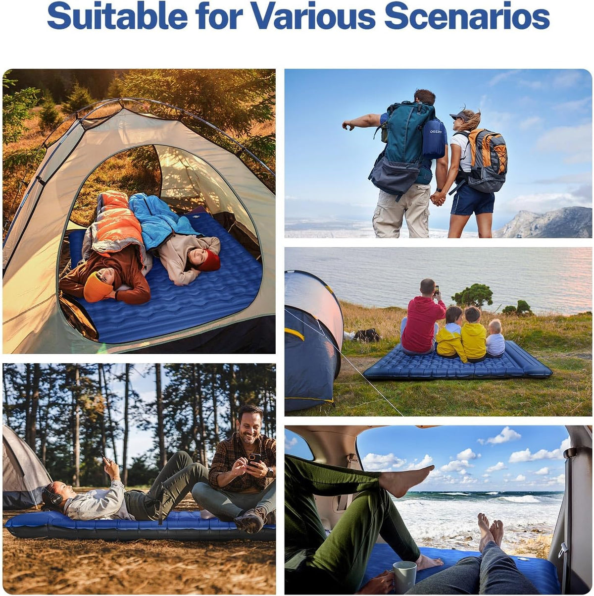 OGERY Sleeping Pad for Camping, 6" Extra-Thick Reinforced Camping Sleeping Pad with Pillows & Built-in Foot Pump, Ultralight Self Inflating Air Mattress Mat for Tent Hiking Essentials Gear