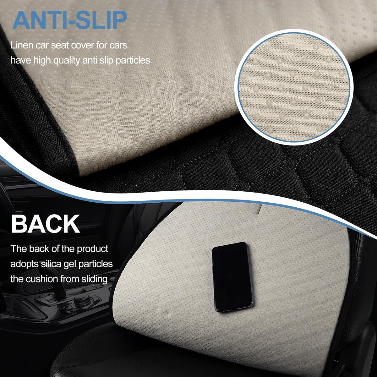 2 Pack Car Seat Covers, Front Seat Covers for Cars, Breathable Linen Car Seat Protector, Universal Fits for Most Automotive, Vehicles, SUVs, Cars, Sedans(Black)