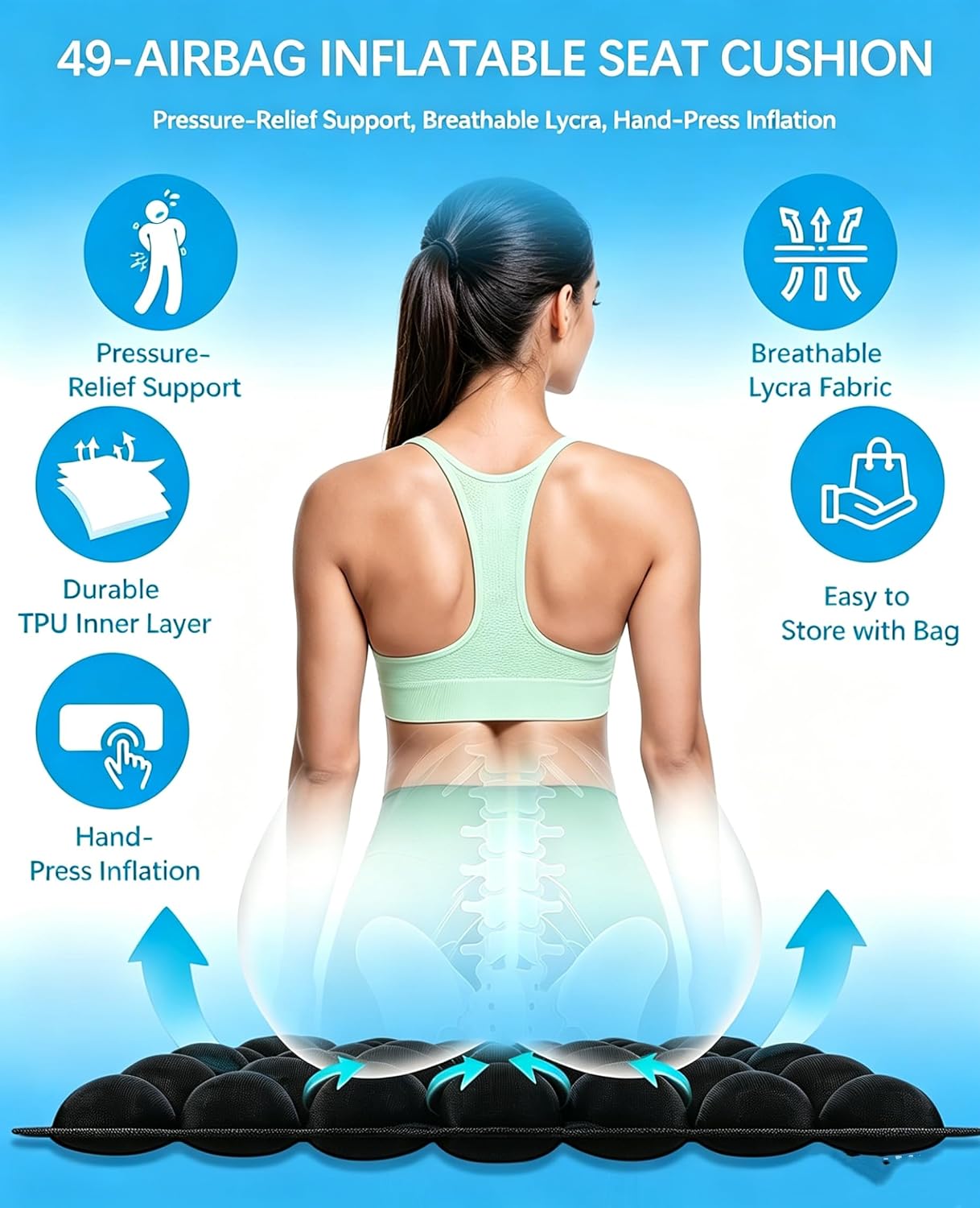 Inflatable Travel Seat Cushion for Airplane, Portable Air Cell Seat Pad for Long Flights, Office Chair, Car Seat, Train and Stadium Seats, Lightweight Travel Cushion for Sitting Comfort