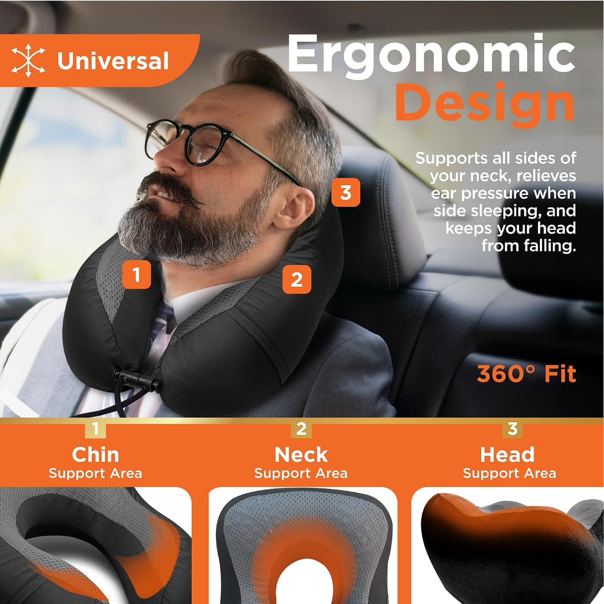 BLACK+DECKER Cooling Gel Memory Foam Neck Pillow – Travel Pillow for Plane, Car &amp; Train – Ergonomic Neck Support, Slow Rebound Memory Foam, Washable Cover, Universal Fit, Black