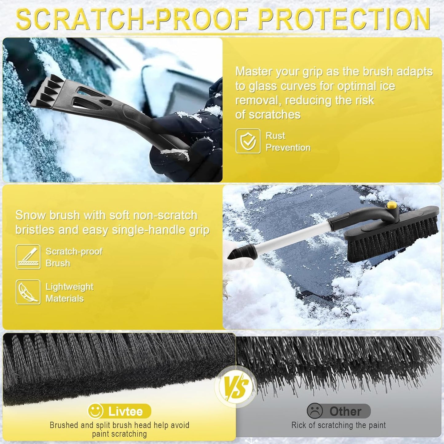 LivTee 32" Extendable Ice Scraper & Snow Brush for Car Windshield, 360° Rotating Snow Removal Tool for Cars, Trucks & SUVs, Automotive Winter Essentials & Car Accessories for Men, Yellow