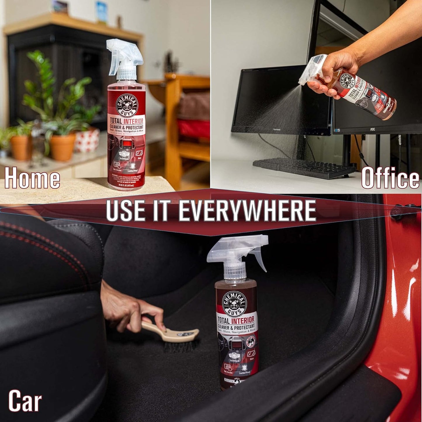 Chemical Guys, Total Interior Cleaner &amp; Protectant, Black Cherry, 16 oz | Cleans leather, vinyl, plastic and glass in one step with a Black Cherry scent and a fresh, factory-style finish