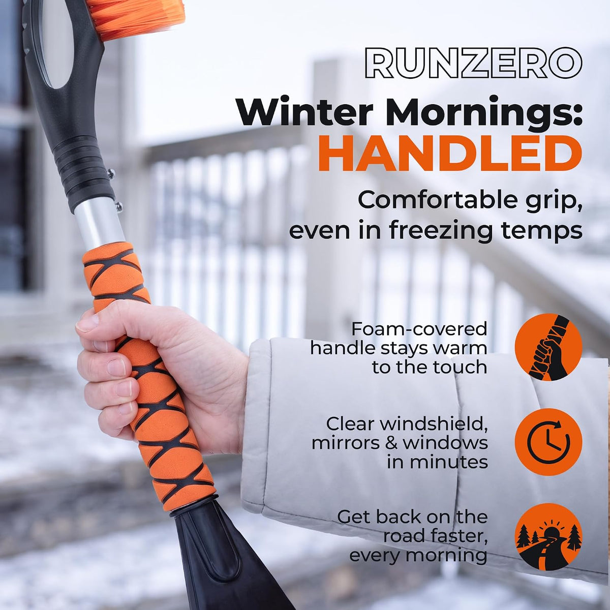 RUNZERO 27-Inch Detachable Snow Brush & Ice Scraper for Car Windshield
