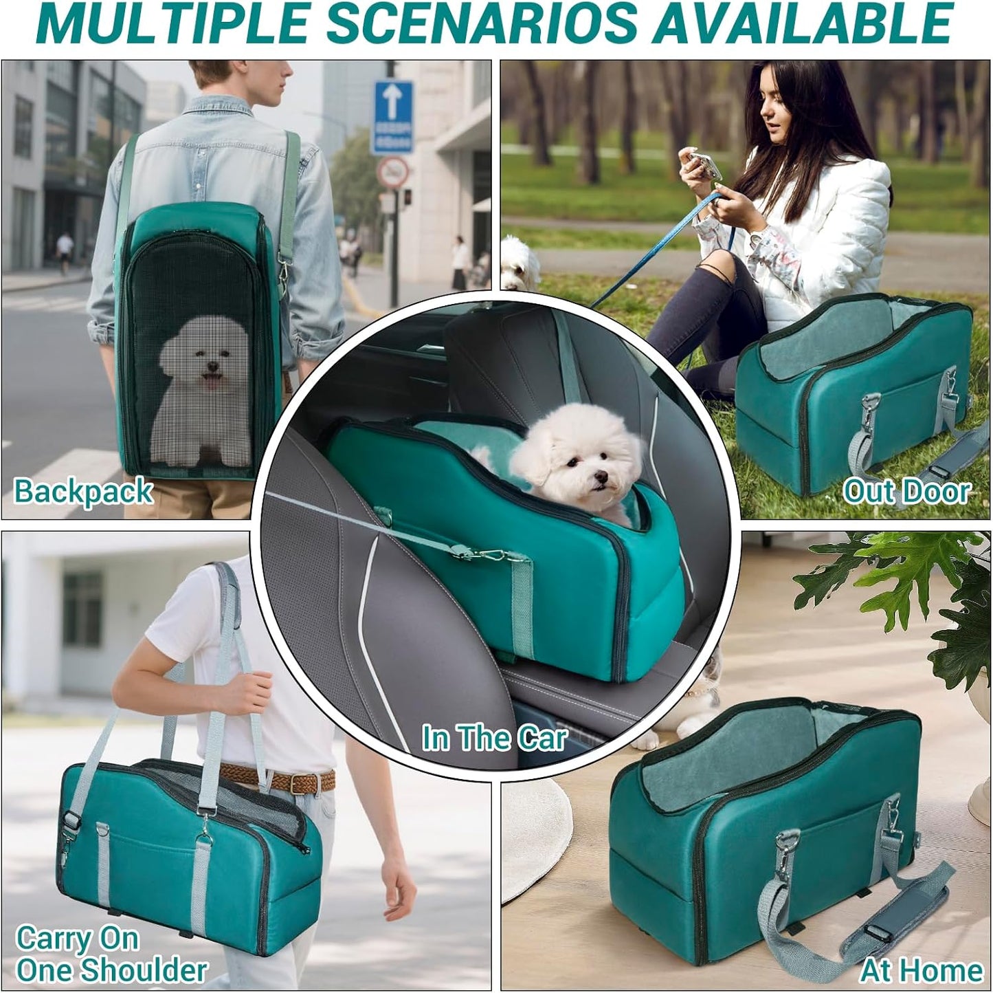 LIWSHWZ Console Dog Car Seat - Portable Travel Dogs Armrest Booster Seat with Absorbent Recyclable Diaper Pad,Dog Seat Belt for Car,Pockets,Zippered Enclosure,for Pets Under 11 lbs