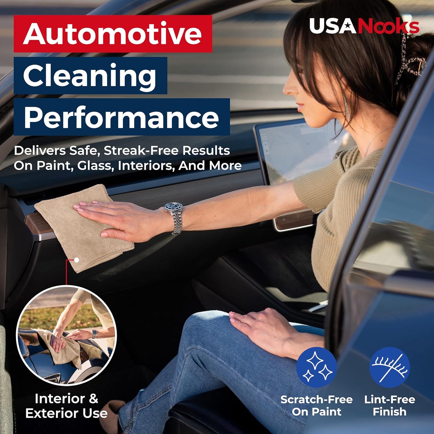 USANOOKS Microfiber Cleaning Cloth - Beige - 24Pcs (12.5x12.5 inch) High Performance - 1200 Washes, Ultra Absorbent Car Towel Traps Grime & Liquid for Streak-Free Mirror Shine - car Washing Cloth