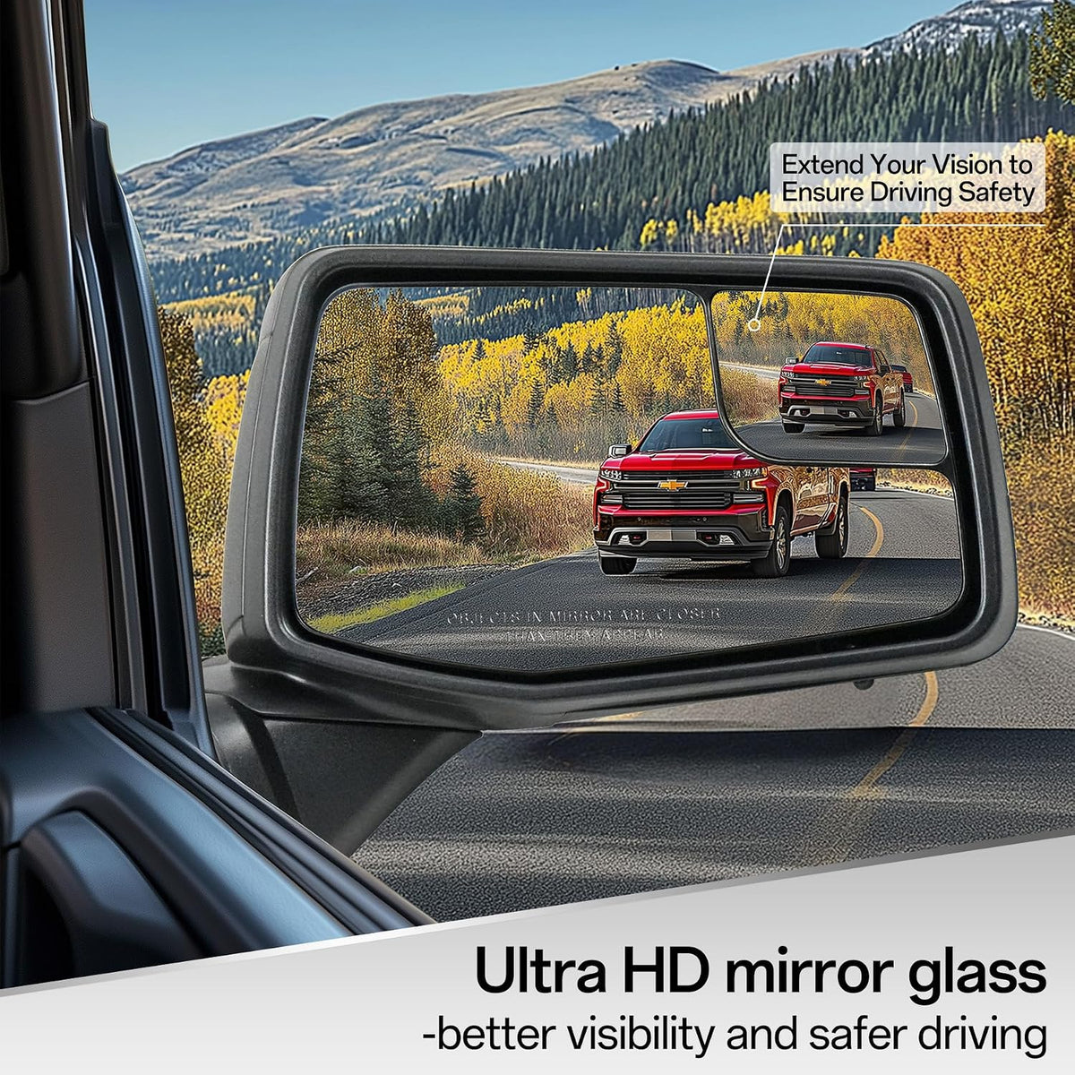 Passenger Right Side Door Mirror for 2019-2024 Chevy Silverado 1500, with Heated Power and Convex Blind Spot Glass Temperature Sensor Manual Folding, Replace#GM1321583(7 Pins)