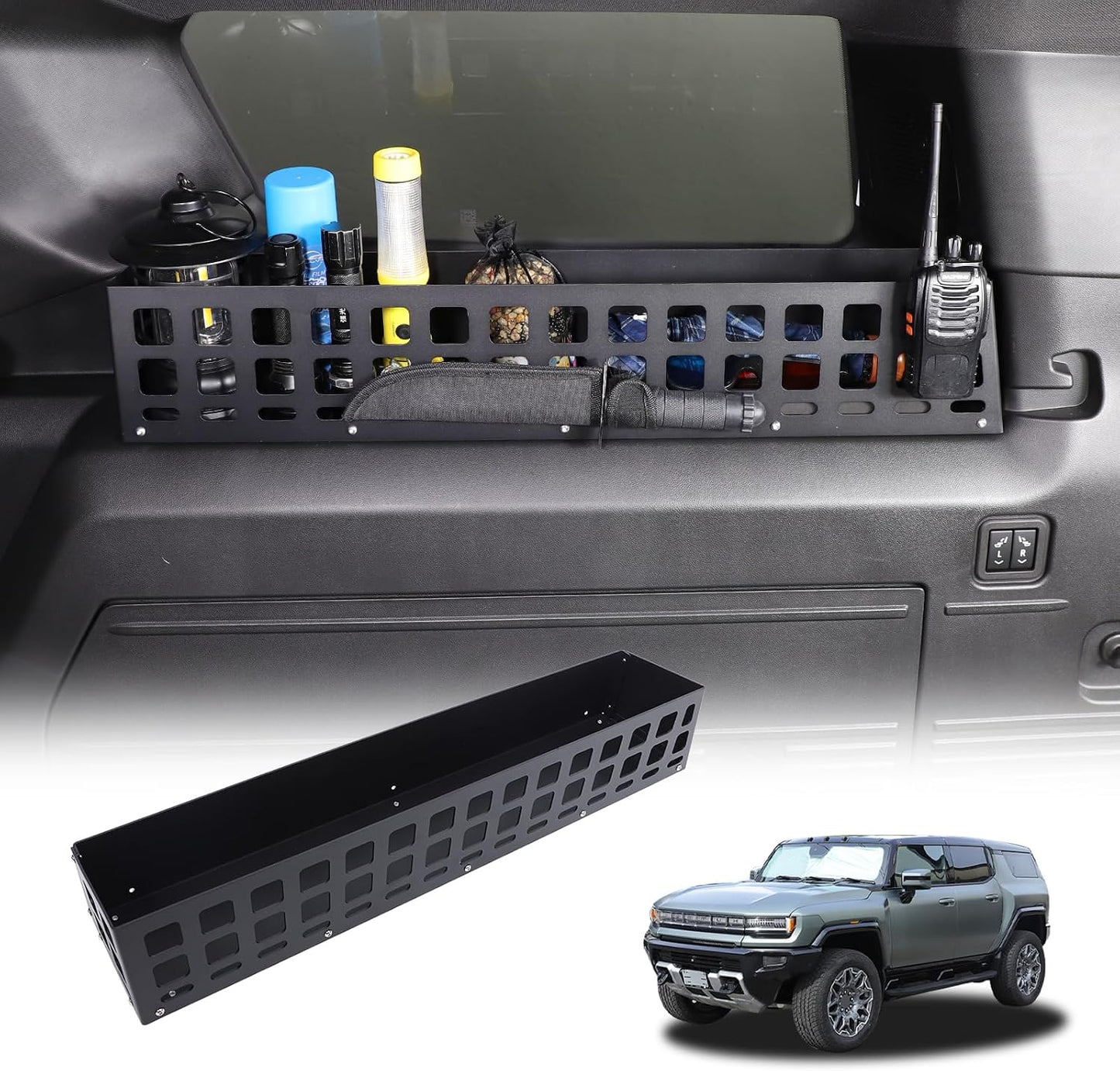 Aluminum Rear Trunk Cargo Organizer Compatible with 2024 2025 2026 Hummer EV Accessories Trunk Storage Management System Rack Modular Storage Box Basket (Left Side-Black)