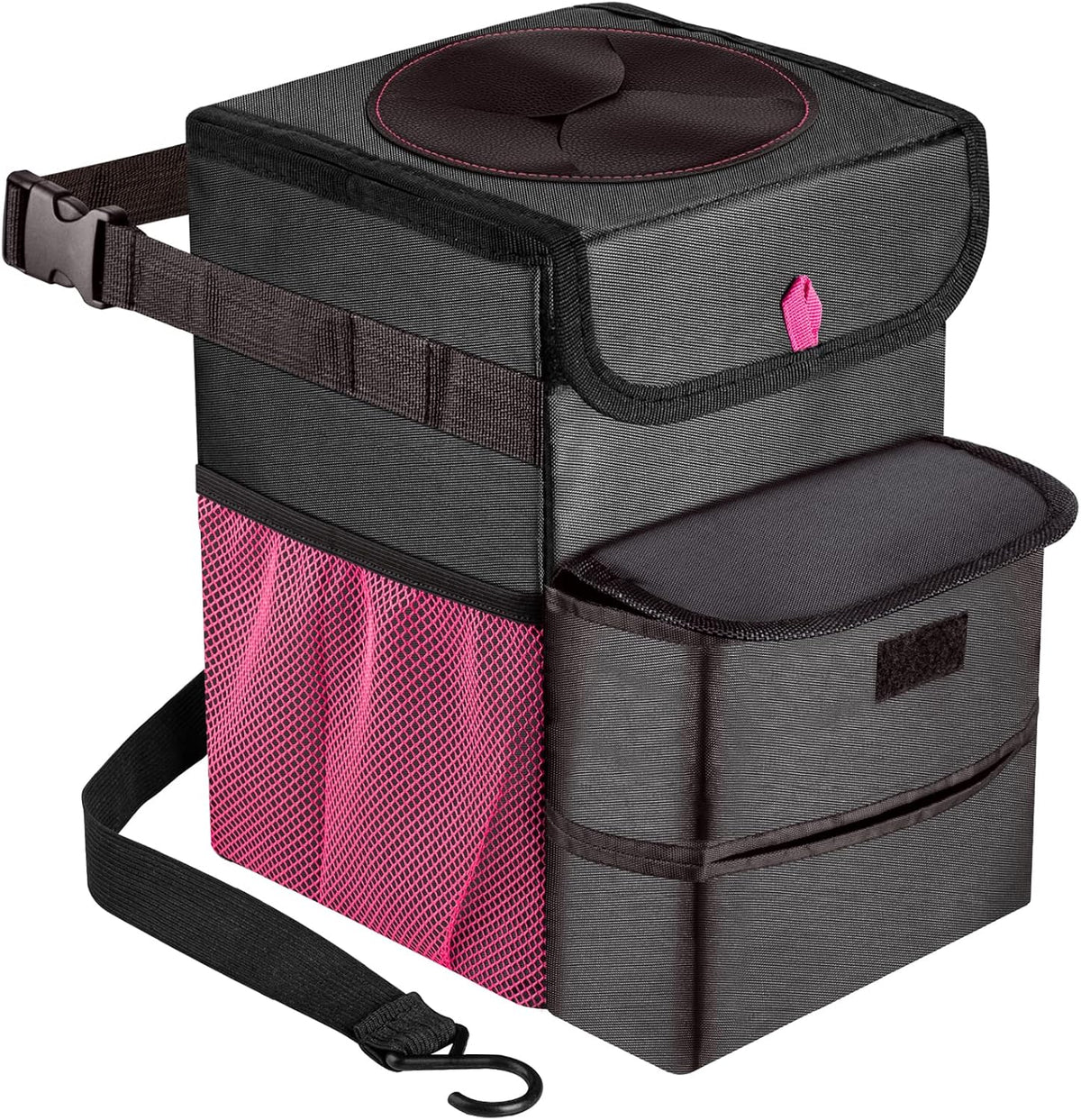 Car Trash Can Foldable Garbage Bin Leakproof 3 Gallons Black Pink