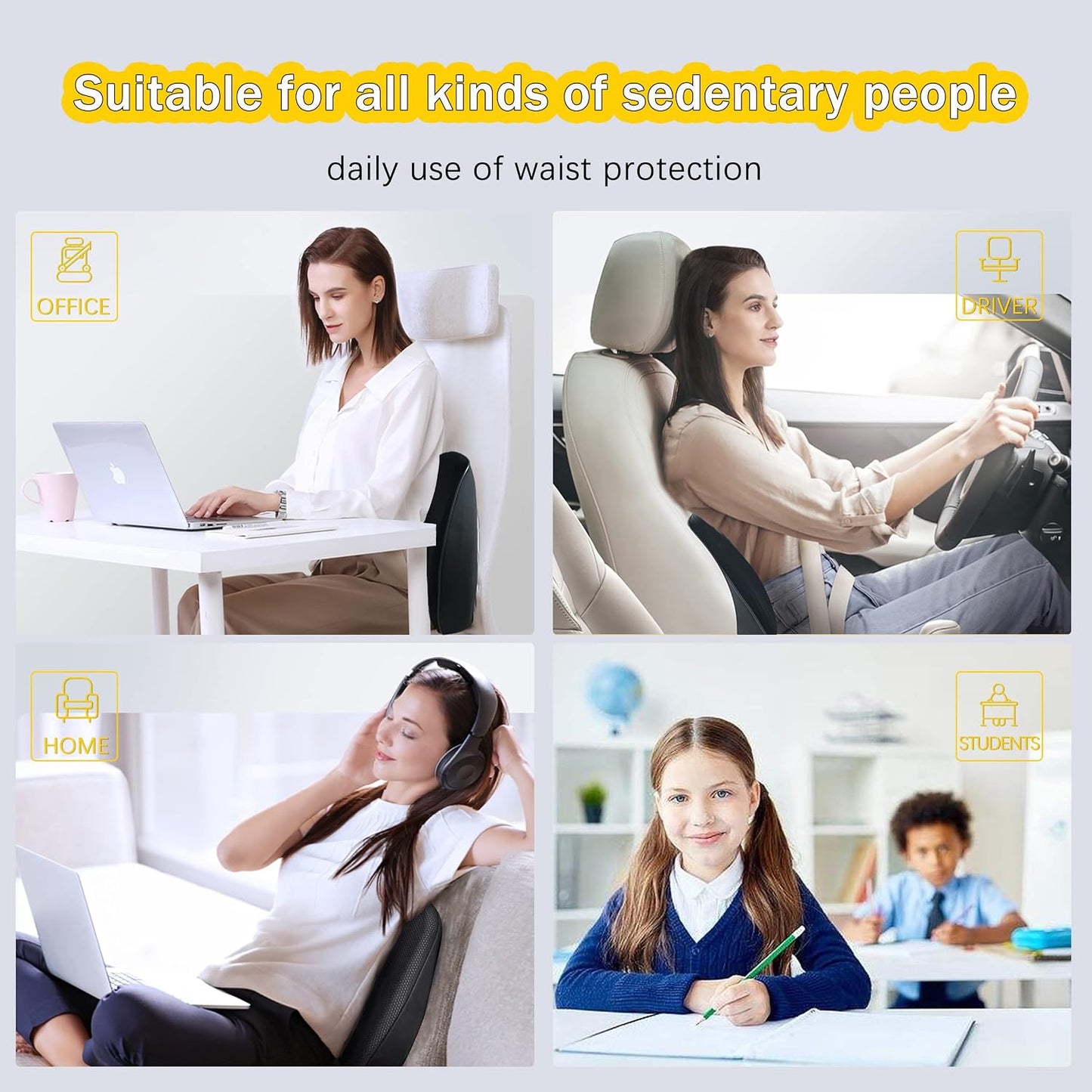 Super Soft Lumbar Support Pillow for Car, 100% Memory Foam Lumbar Pillow with Breathable Removable Cover, Ergonomic Design - Back Pillow Lumbar Support Pillow for Office Chair/Back Pain Relief(Black)