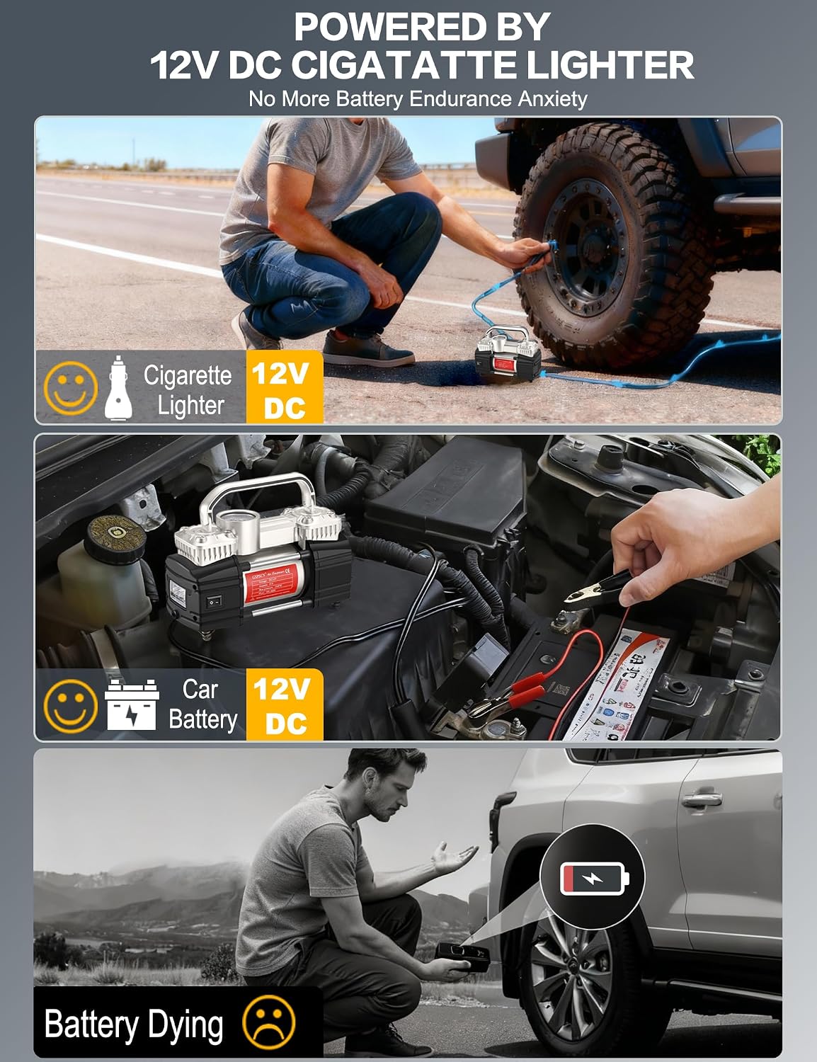 GSPSCN Heavy Duty Tire Inflator 12V Portable Toolbox Air Compressor Pump