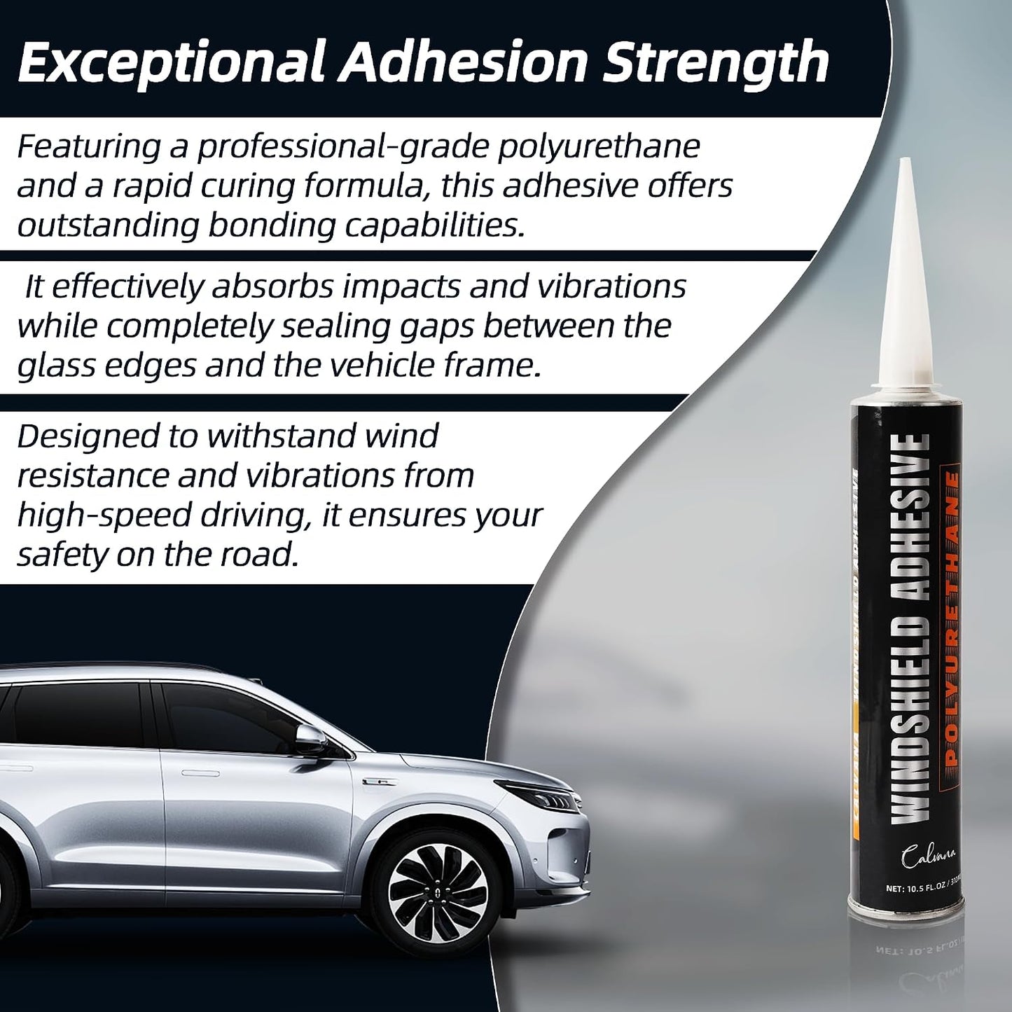 Calvana (2 Pack Windshield Repair Kit – Black Polyurethane Adhesive for Car Glass Chips & Cracks, Quick-Cure & Weather-Resistant Sealant (310ml with Gloves)